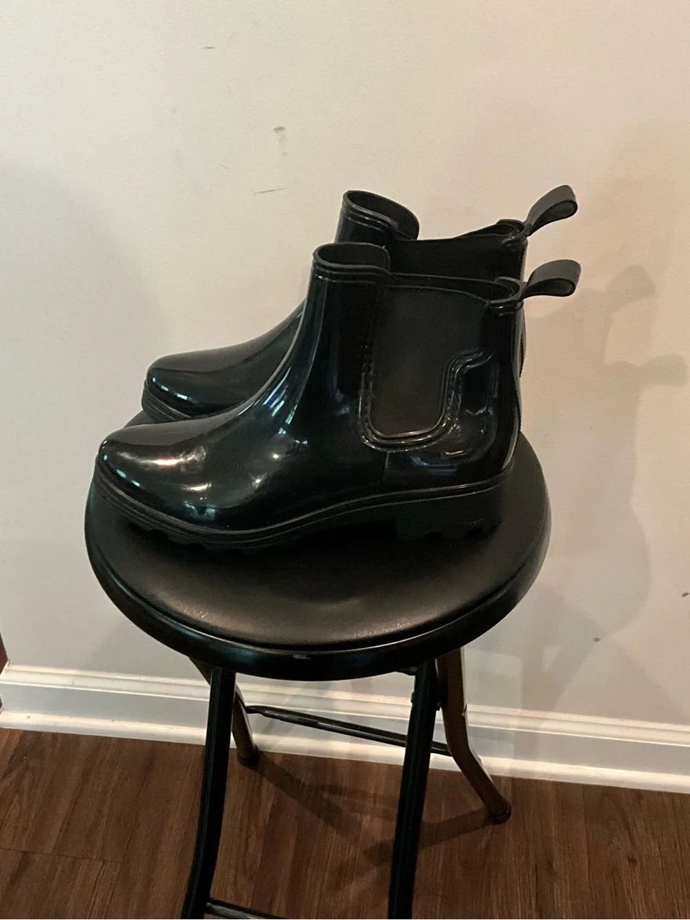 Capelli of New York Glossy Black Chelsea Rain Ankle Boots